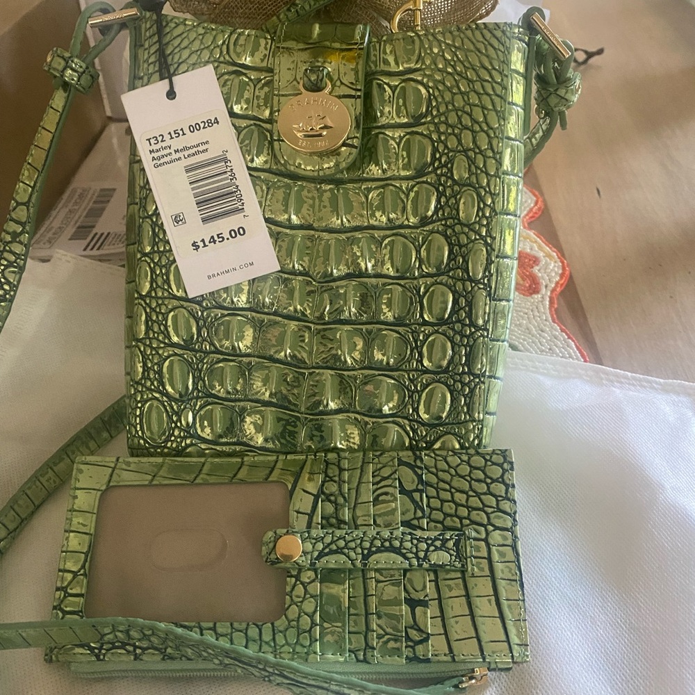 Brahmin Melbourne Marley and credit card wallet in Agave